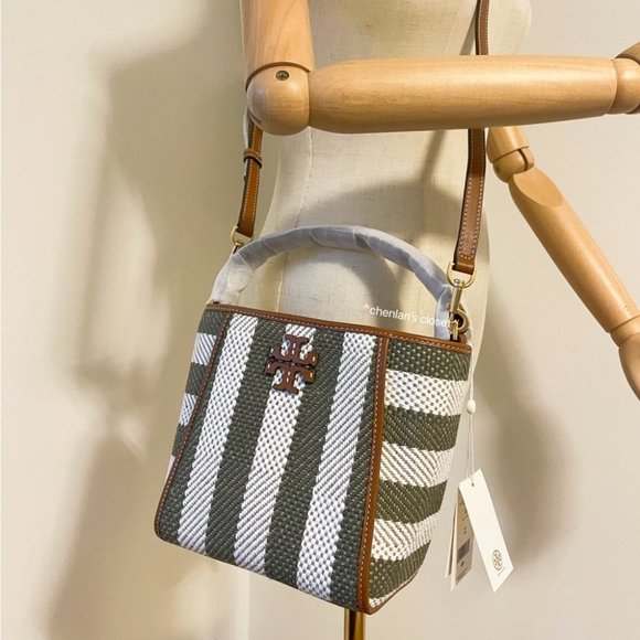 🔥NeW! Tory Burch McGraw Woven Stripe Small Bucket Bag - Picture 5 of 16